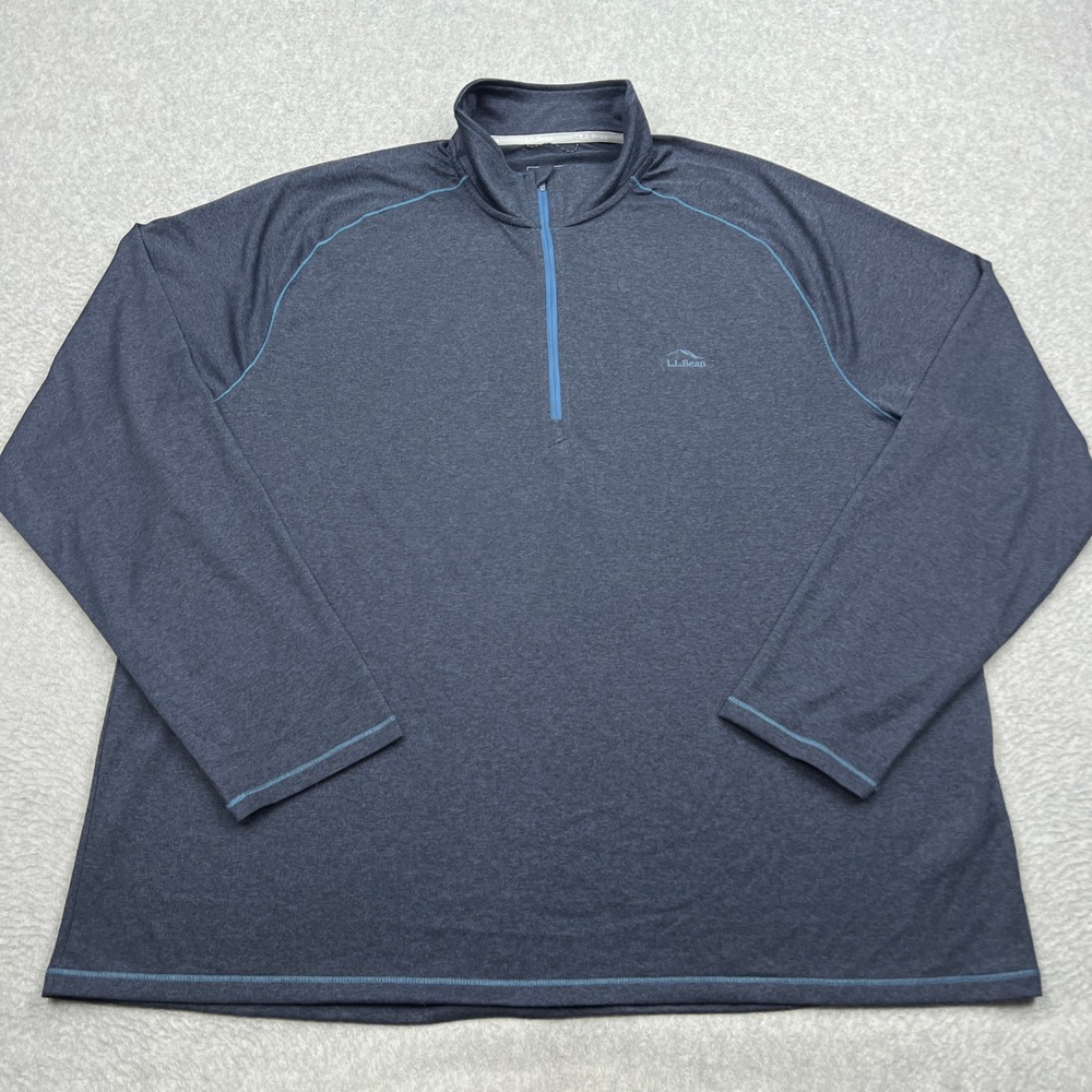 LL Bean Access Trail Tee 1/4 Zip Pullover Mens XL Blue Lightweight Hiking 524838